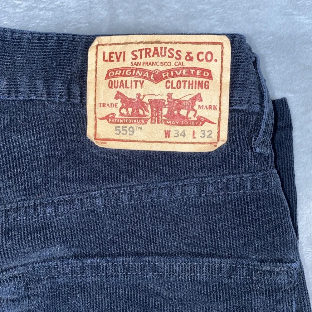 Levi's‎ 559 Mens 34x32 Black Corduroy Jeans Relaxed Fit Straight